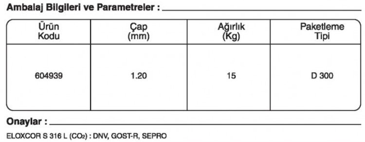 GeKa ELOXCOR S 316 L Paslanmaz Özlü Kaynak Teli Kaynakekipmanlari.com